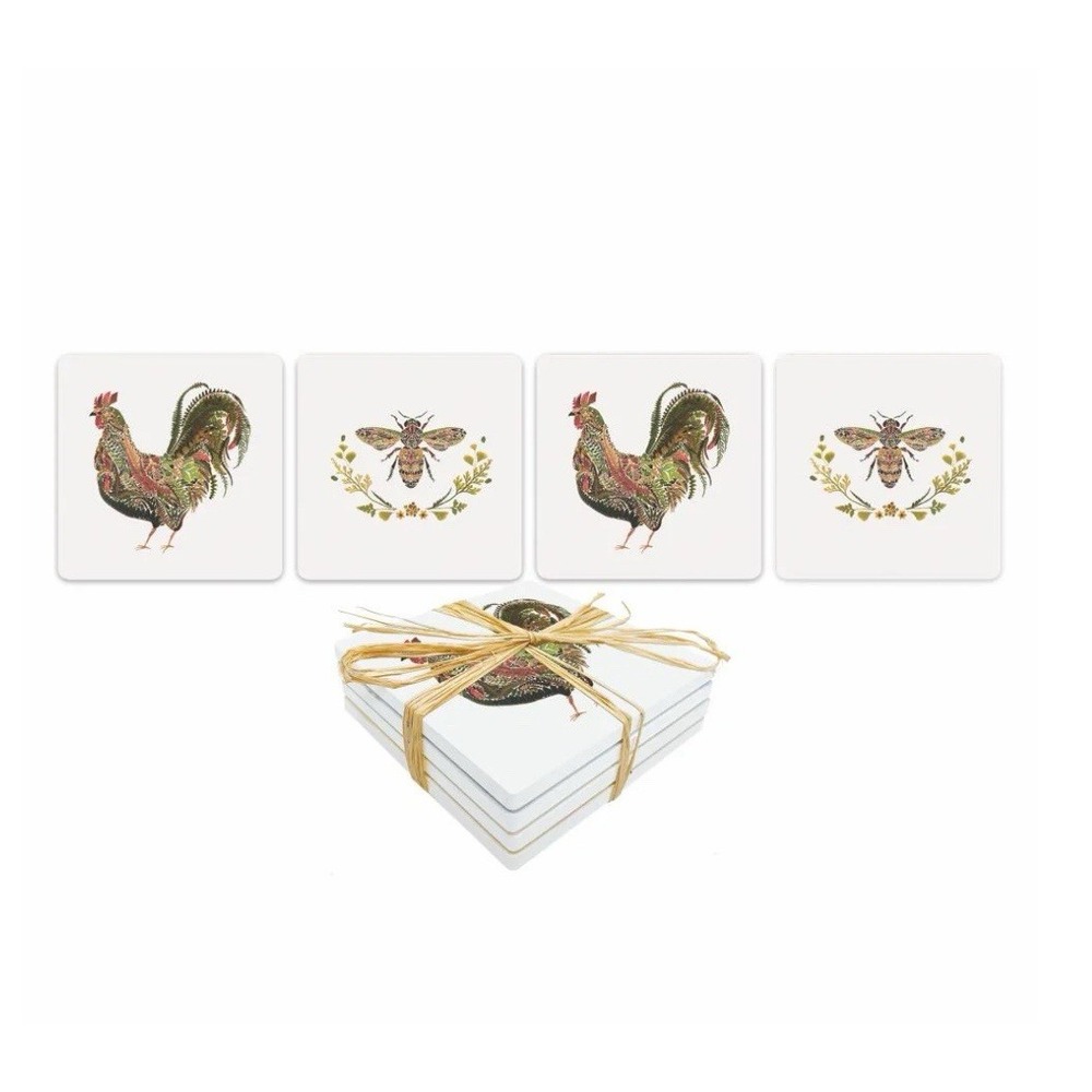 PPD HELEN AHPORNSIRI  Provençal Dolomite Coaster Set Rooster & Bee